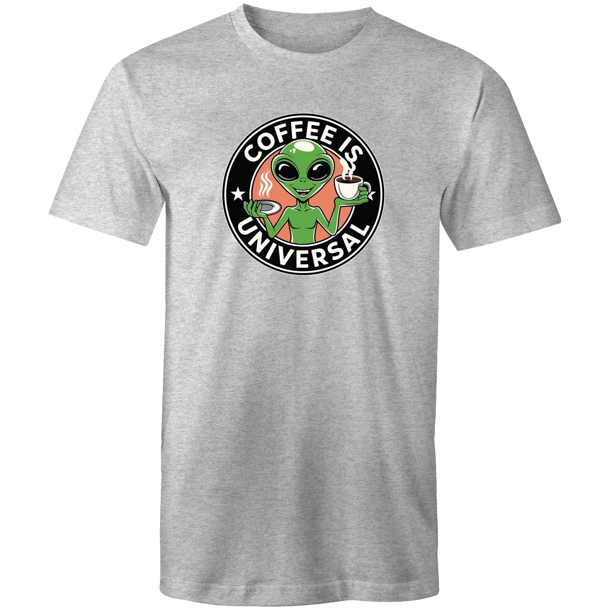Coffee Is Universal, Alien - Mens T-Shirt Grey Marle Mens T-shirt Coffee Printed In Australia Sci Fi