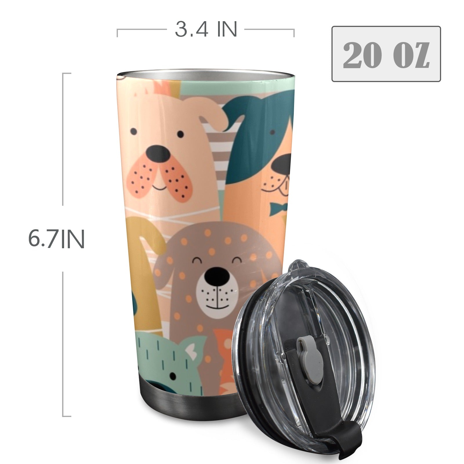 Lots Of Dogs - 20oz Mobile Tumbler with Lid (Black Lock) 20oz Travel Mug animal Printed Offshore