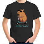 Just Be Cool, Capybara - Kids Youth T-Shirt Black Kids Youth T-shirt animal Printed In Australia