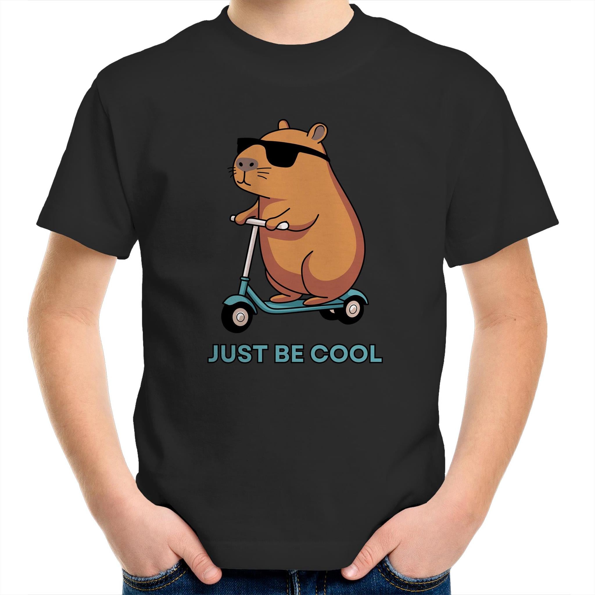 Just Be Cool, Capybara - Kids Youth T-Shirt Black Kids Youth T-shirt animal Printed In Australia