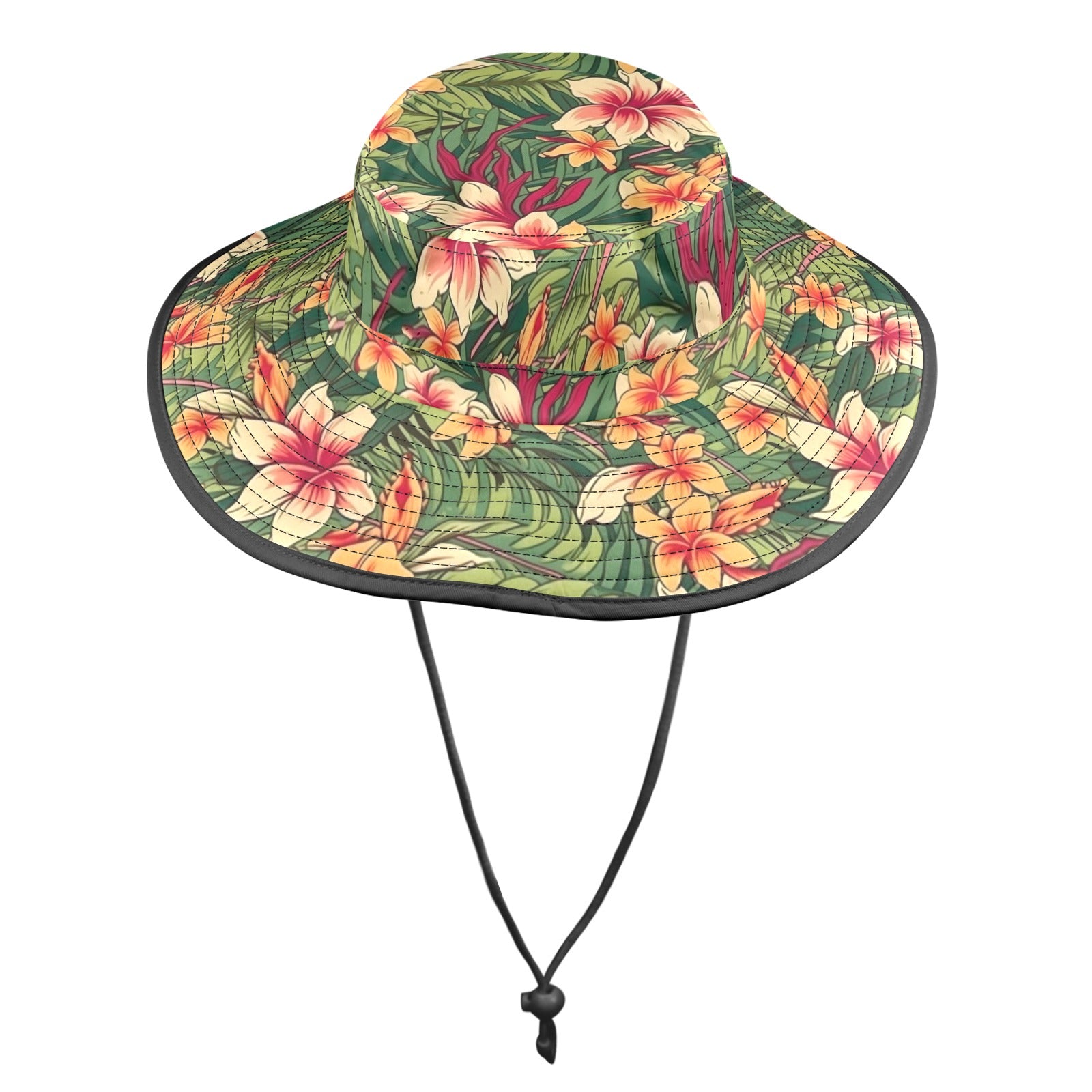 Vintage Hawaiian Floral Wide Brim Bucket Hat Wide Brim Bucket Hat Plants Printed Offshore