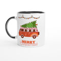 Christmas Tree On Peace Van - White 11oz Ceramic Mug with Colour Inside Ceramic Black Christmas Colour Mug Christmas Globally Fulfilled