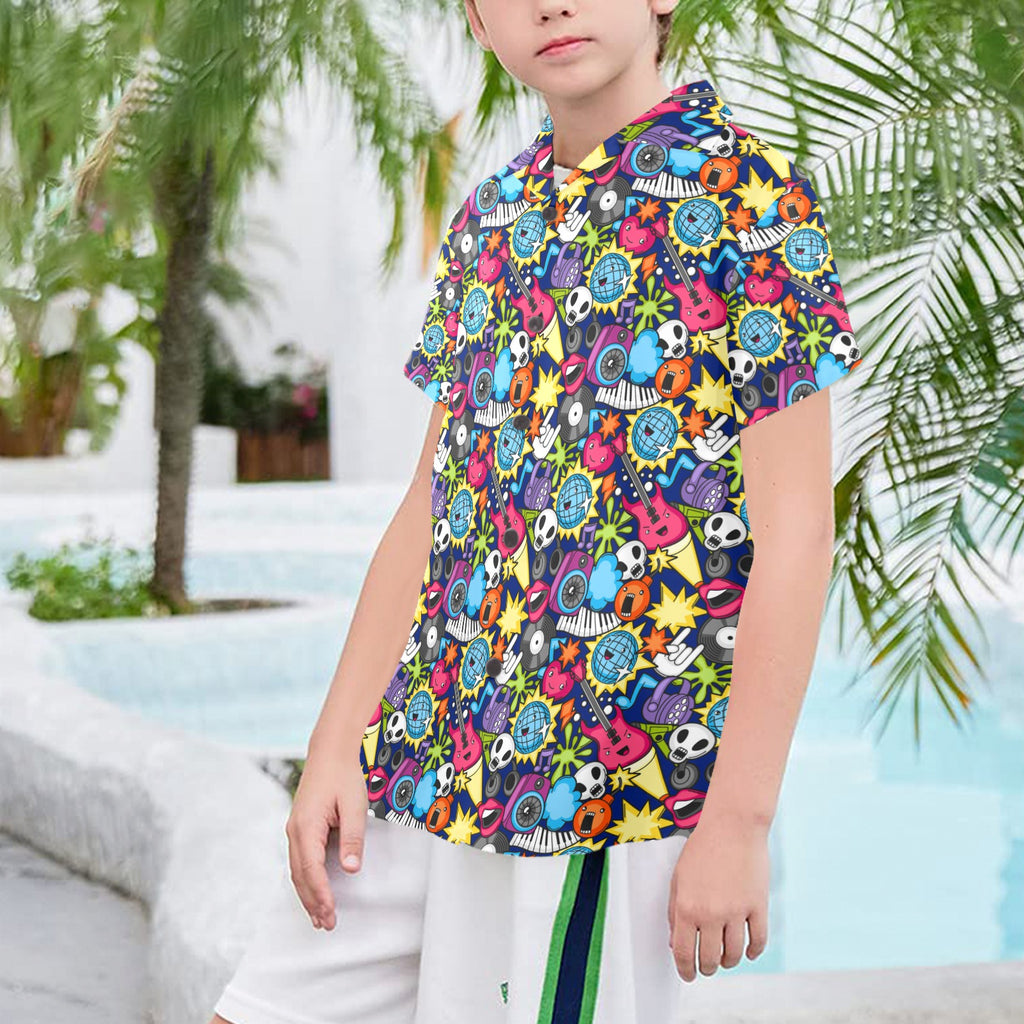 Sticker Music Senior Kids Hawaiian Shirt Senior Kids Hawaiian Shirt 8-15 Music Printed Offshore