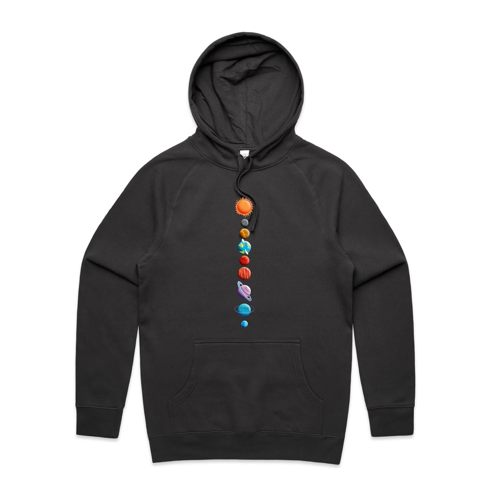 Our Solar System - Mens Hoodie Coal Mens Hoodie Printed In Australia Space