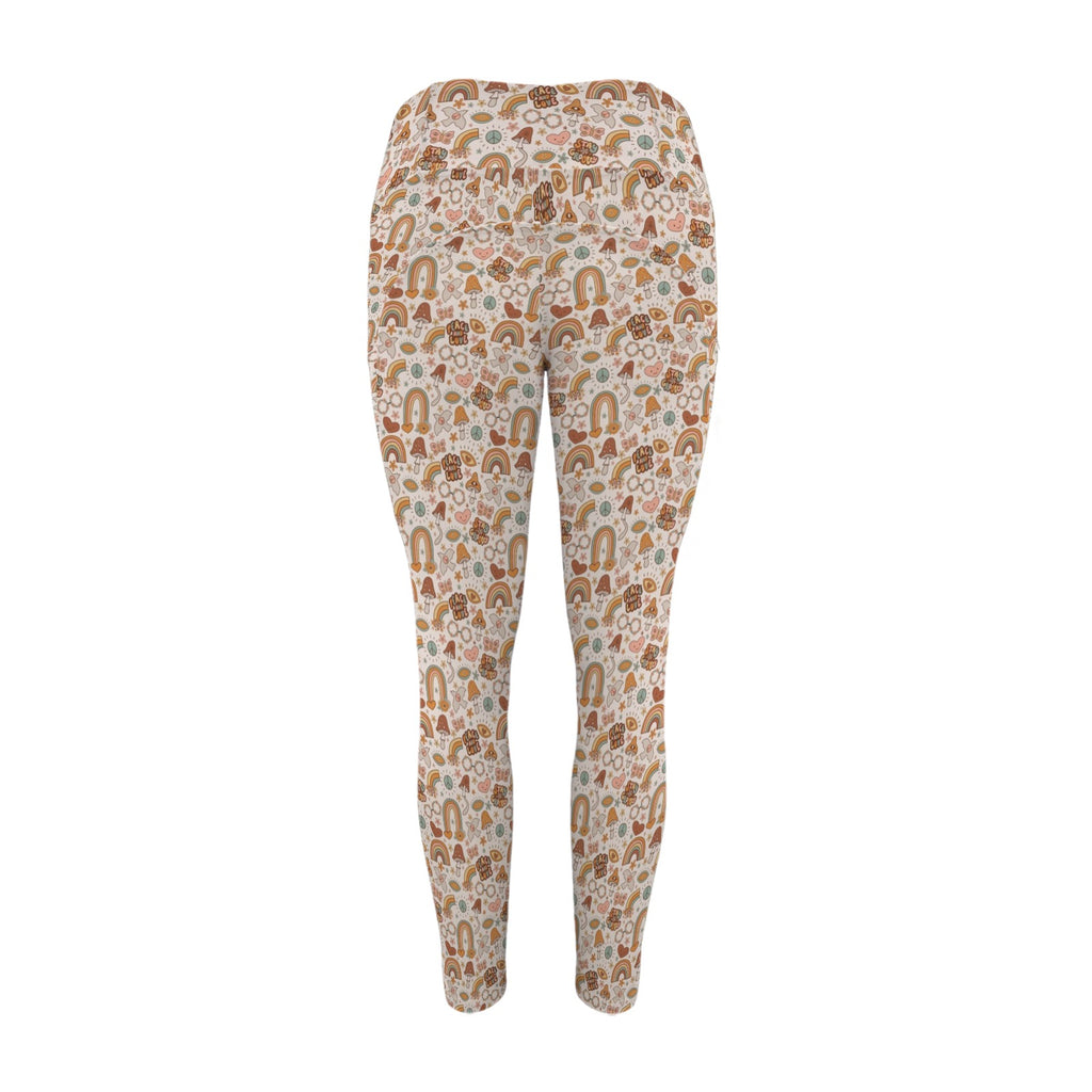 Peace And Love Women's High Waist Pockets Yoga Leggings Women's High Waist Pockets Yoga Leggings Printed Offshore Retro