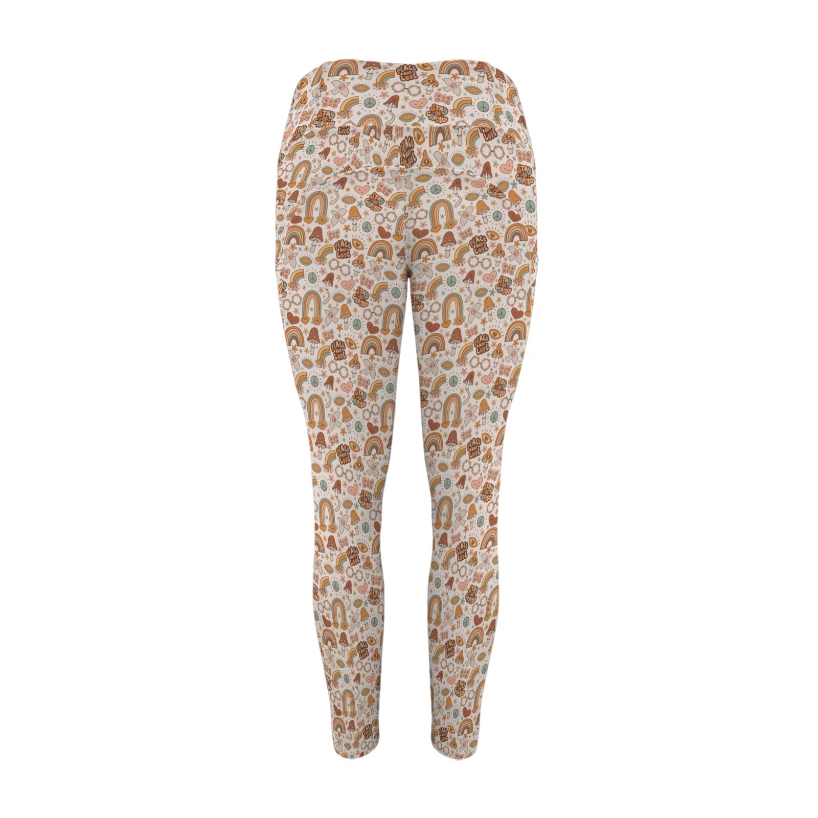 Peace And Love - Women's High Waist Pockets Yoga Leggings