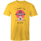 I Want To Be-Leaf, UFO - Mens T-Shirt Yellow Mens T-shirt Printed In Australia Sci Fi