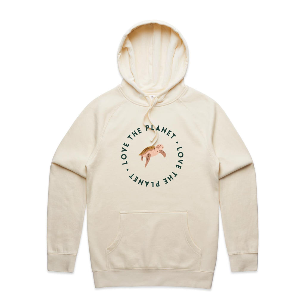 Love The Planet, Turtle - Mens Hoodie Ecru Mens Hoodie animal Environment Printed In Australia