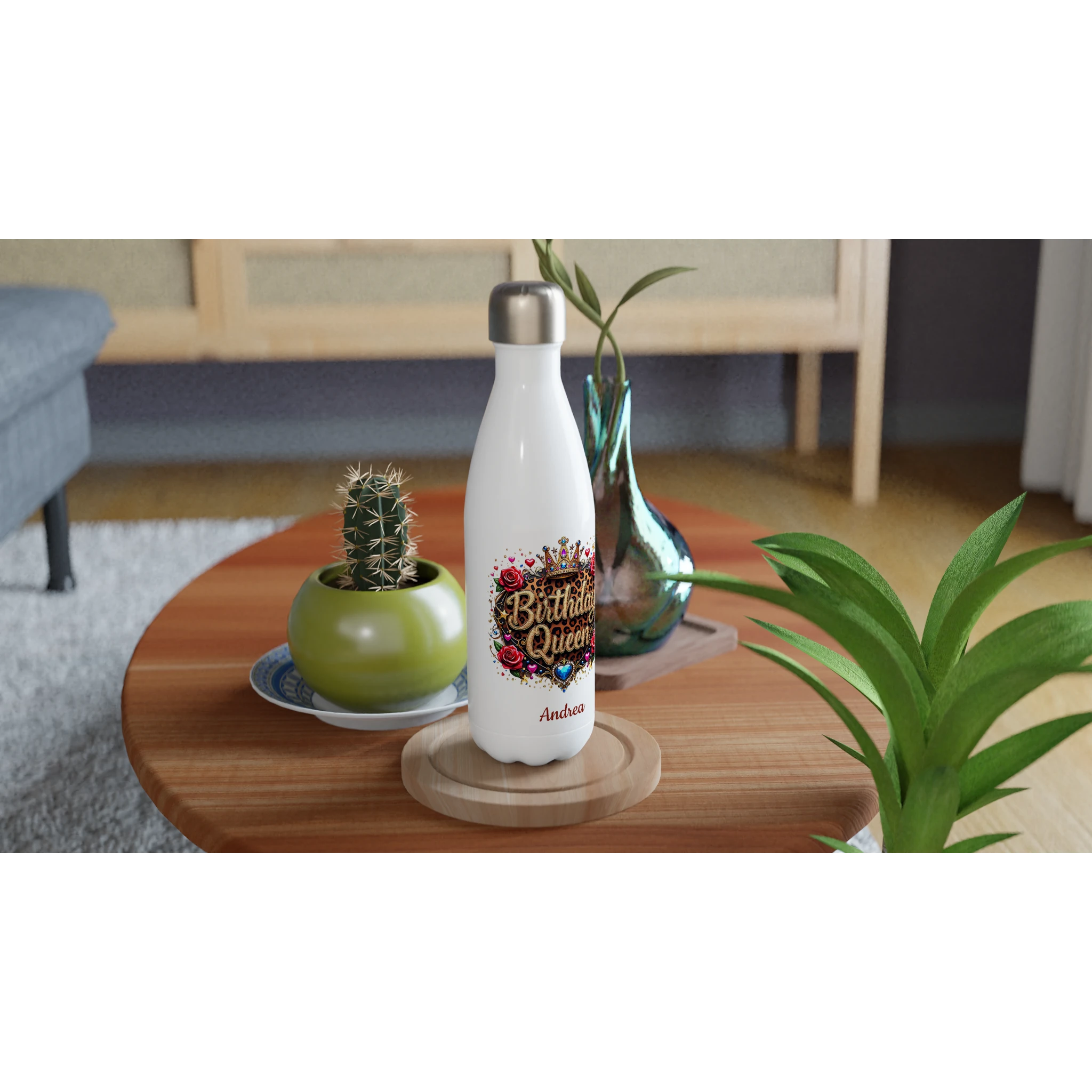 Birthday Queen - White 17oz Stainless Steel Water Bottle Personalised Water Bottle Birthday customise Globally Fulfilled Mum Name personalise