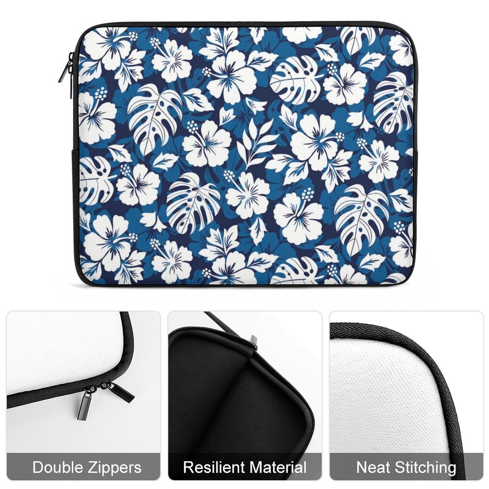 Blue Hawaiian Floral Laptop Sleeve (Multiple Sizes) Laptop Sleeve Plants Printed Offshore