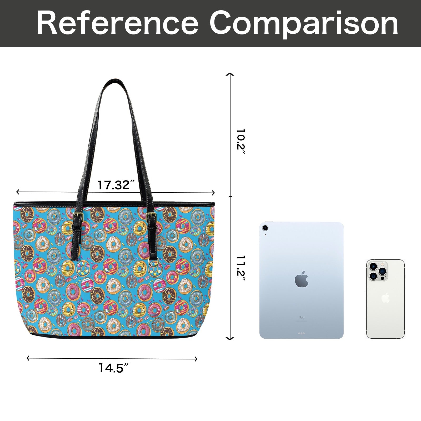 Doughnuts On Blue PU Leather Tote Bag Large Leather Tote Bag-Large Food Printed Offshore