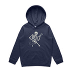 Skeleton Playing Guitar Kid's AS Colour Hoodie Midnight Blue Kids Hoodie Music Printed In Australia