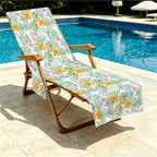 Tropical Flowers And Leaves Beach Chair Towel Cover with Side Pockets