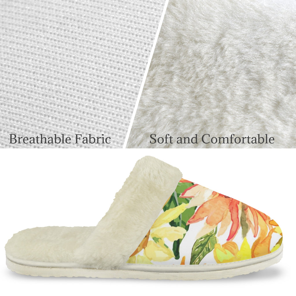 Watercolour Sunflower Women's Fur Trim Thick-Sole Indoor Slippers Women's Fur Trimmed Slippers Plants Printed Offshore