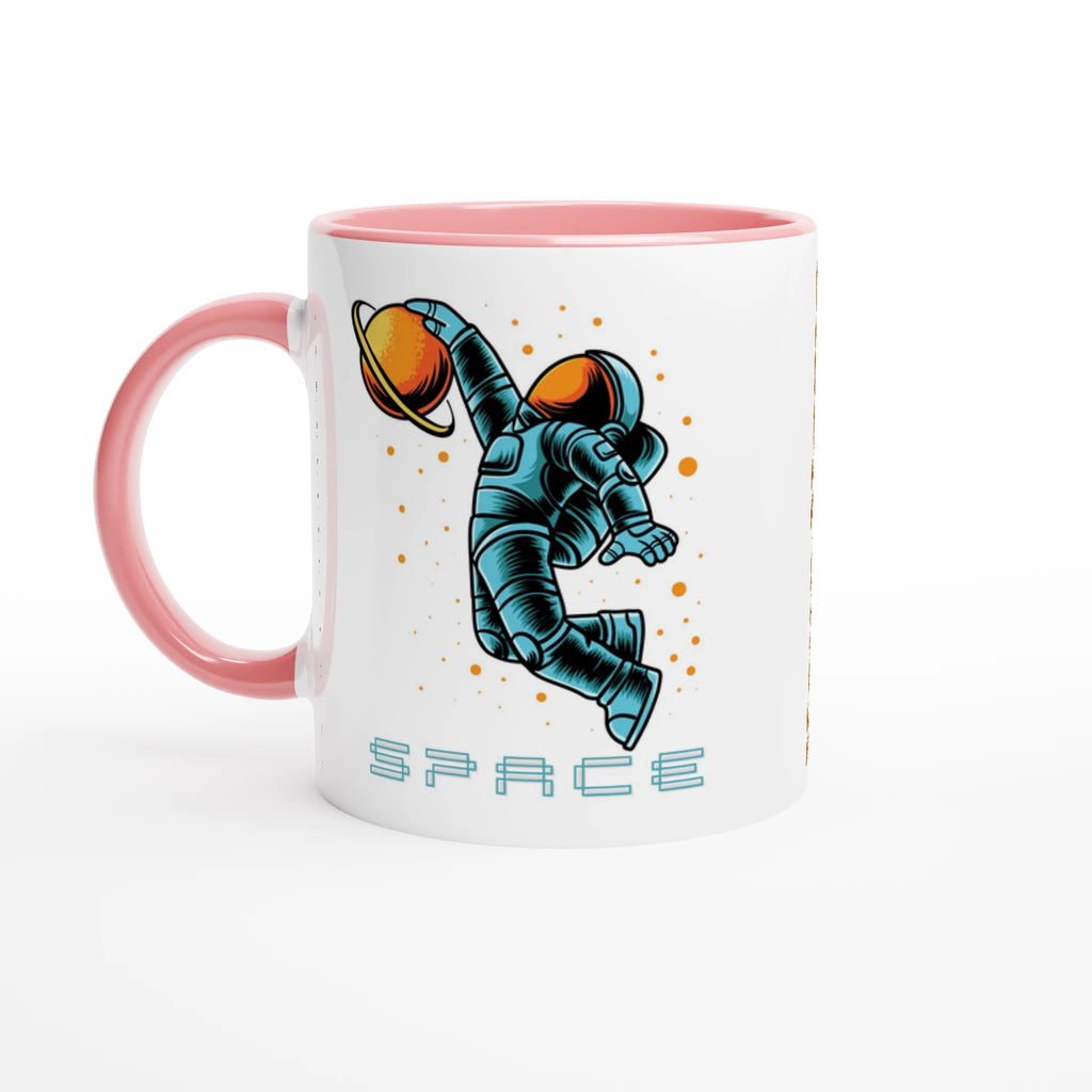 Personalised - Astronaut Basketball - White 11oz Ceramic Mug with Colour Inside Ceramic Pink Personalised 11oz Mug customise Globally Fulfilled personalise Space