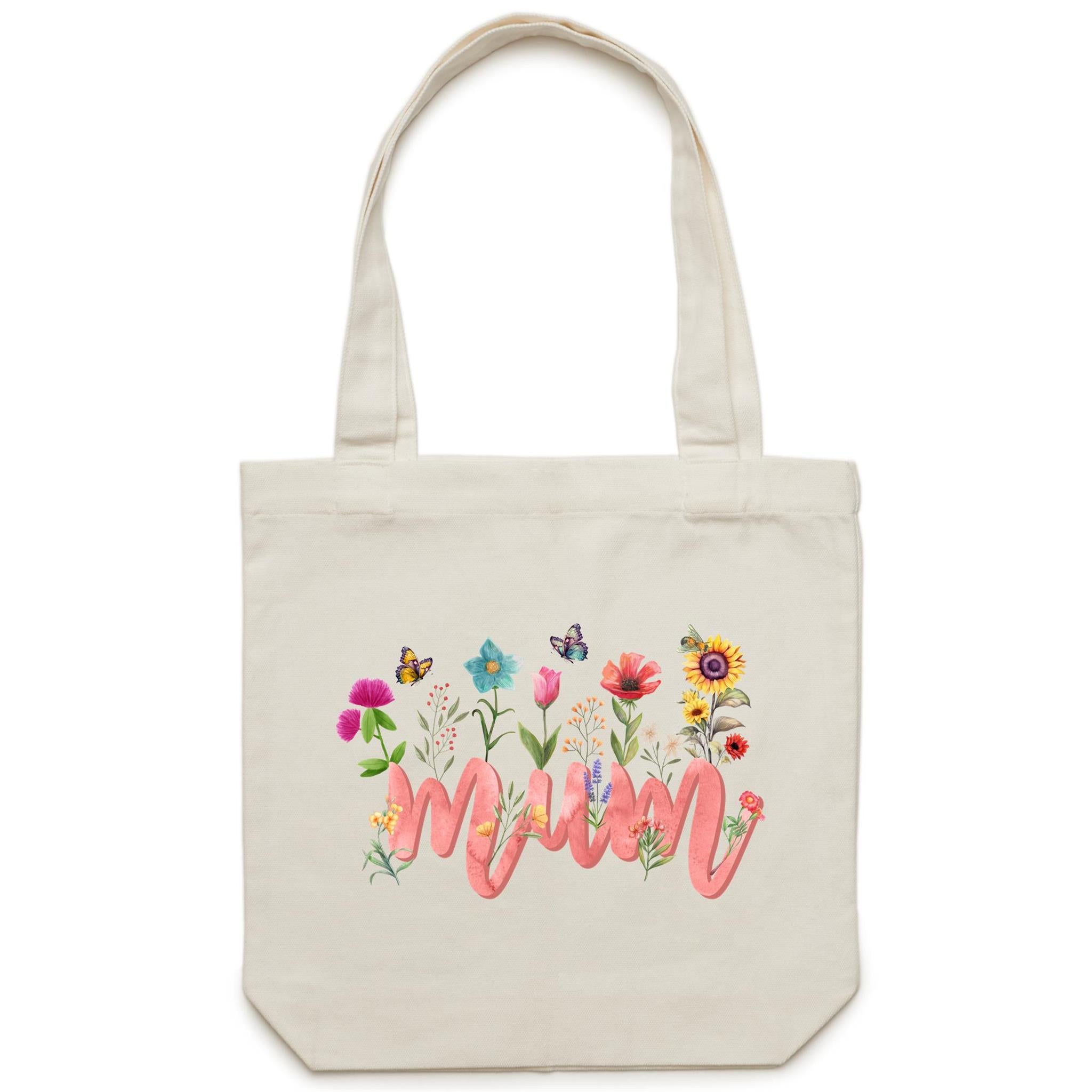 Mum, Flowers And Butterflies - Canvas Tote Bag