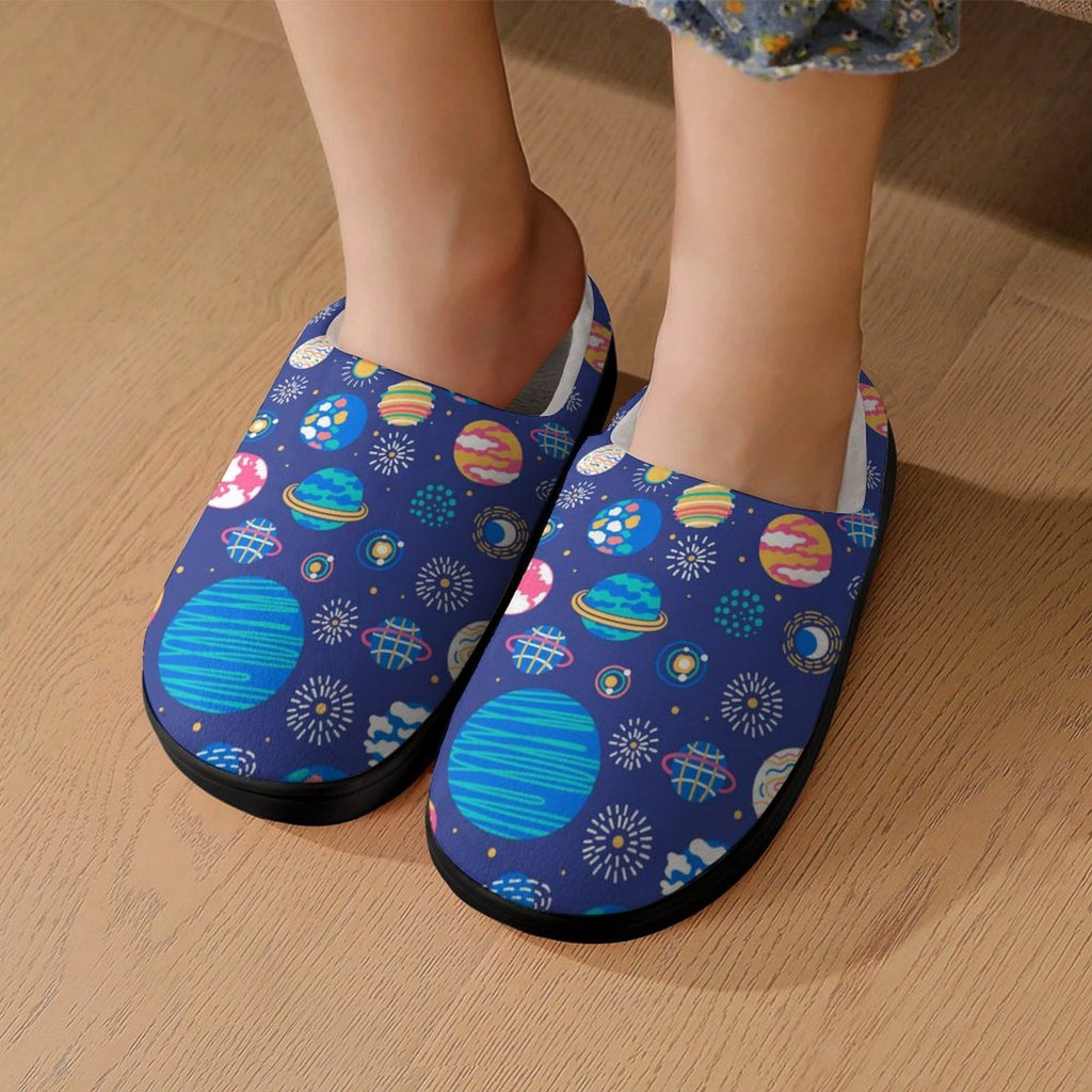 Planets On Blue Kids Cotton Slippers Kids Cotton Slippers Printed Offshore Space