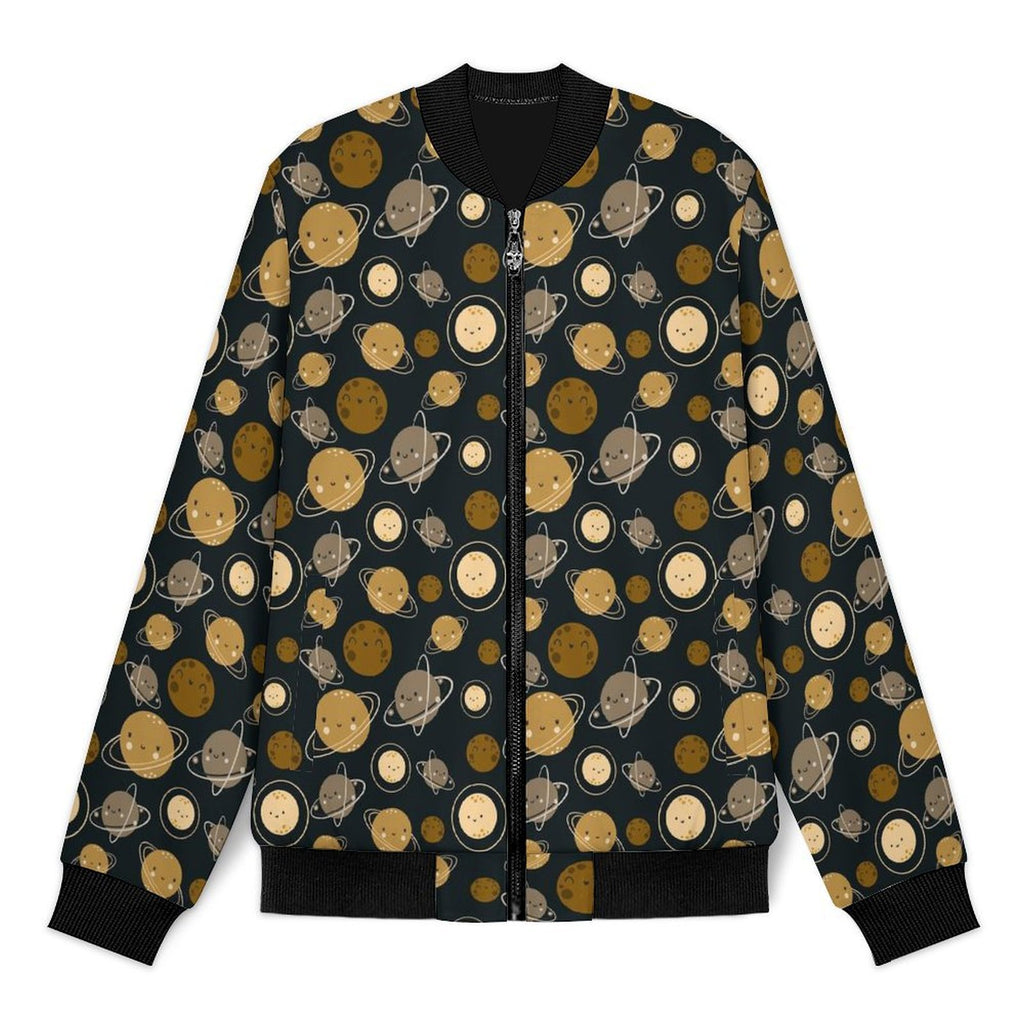 Planets Men's Casual Zip‑Up Bomber Jacket