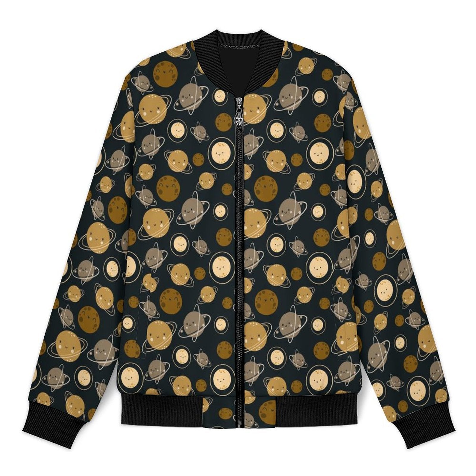 Planets Men's Casual Zip‑Up Bomber Jacket