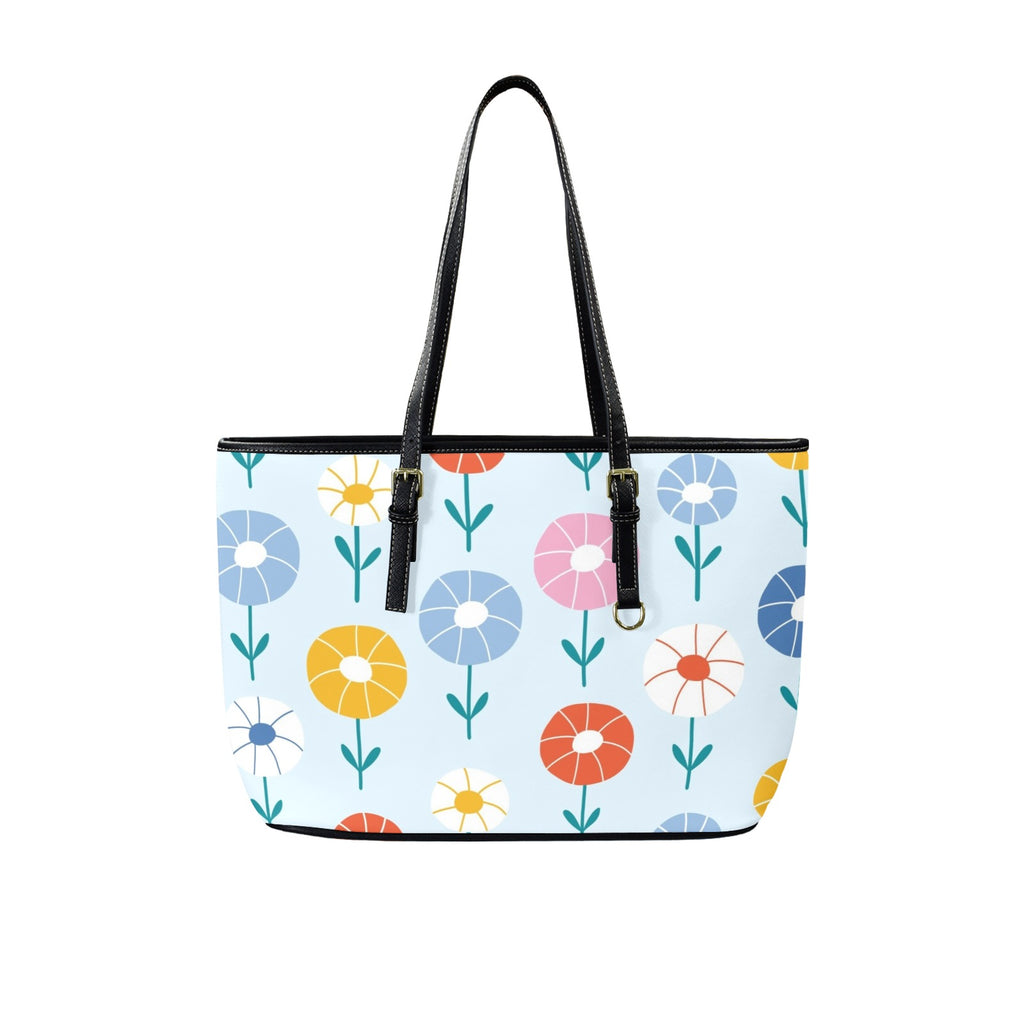 Abstract Cute Flowers PU Leather Tote Bag Large
