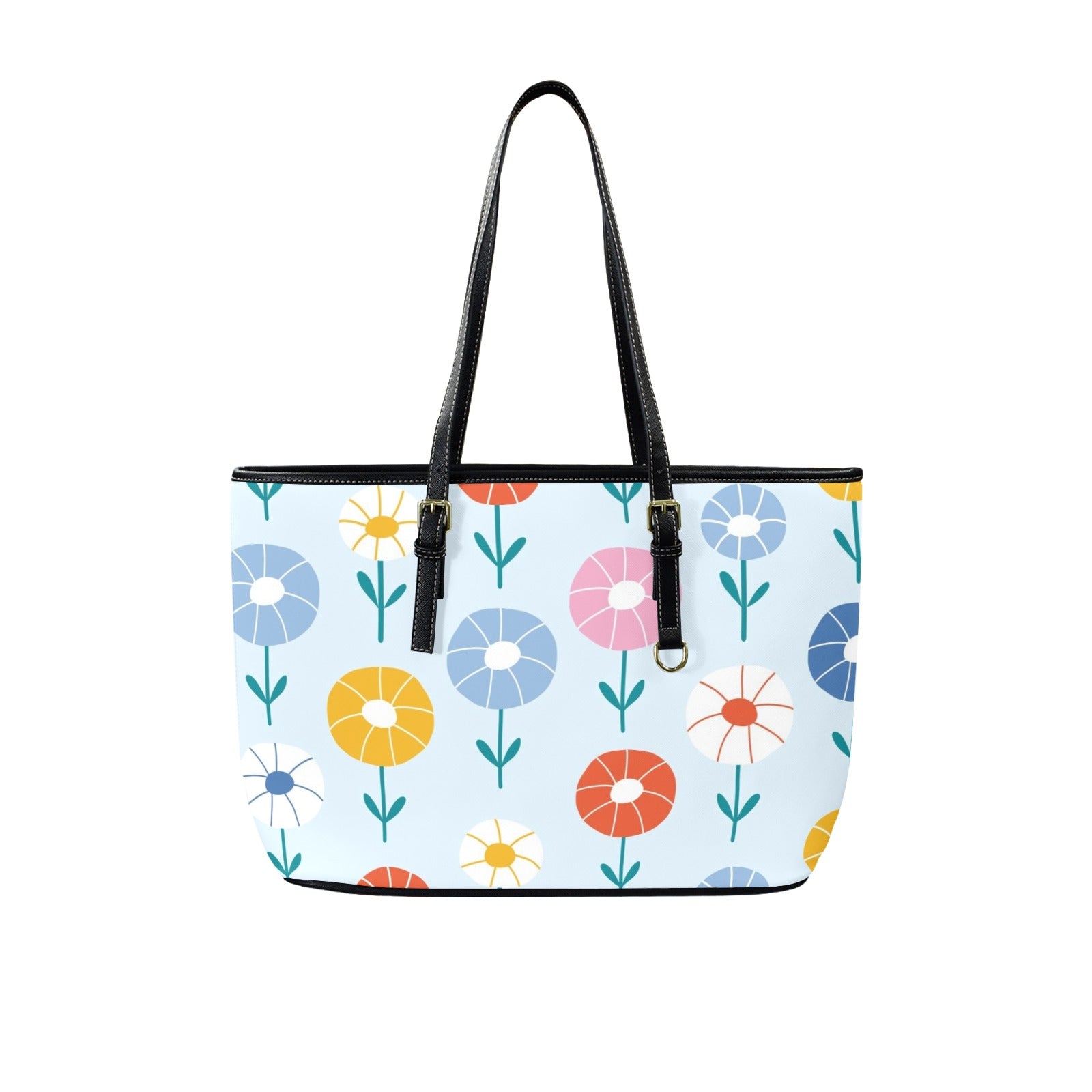 Abstract Cute Flowers PU Leather Tote Bag Large