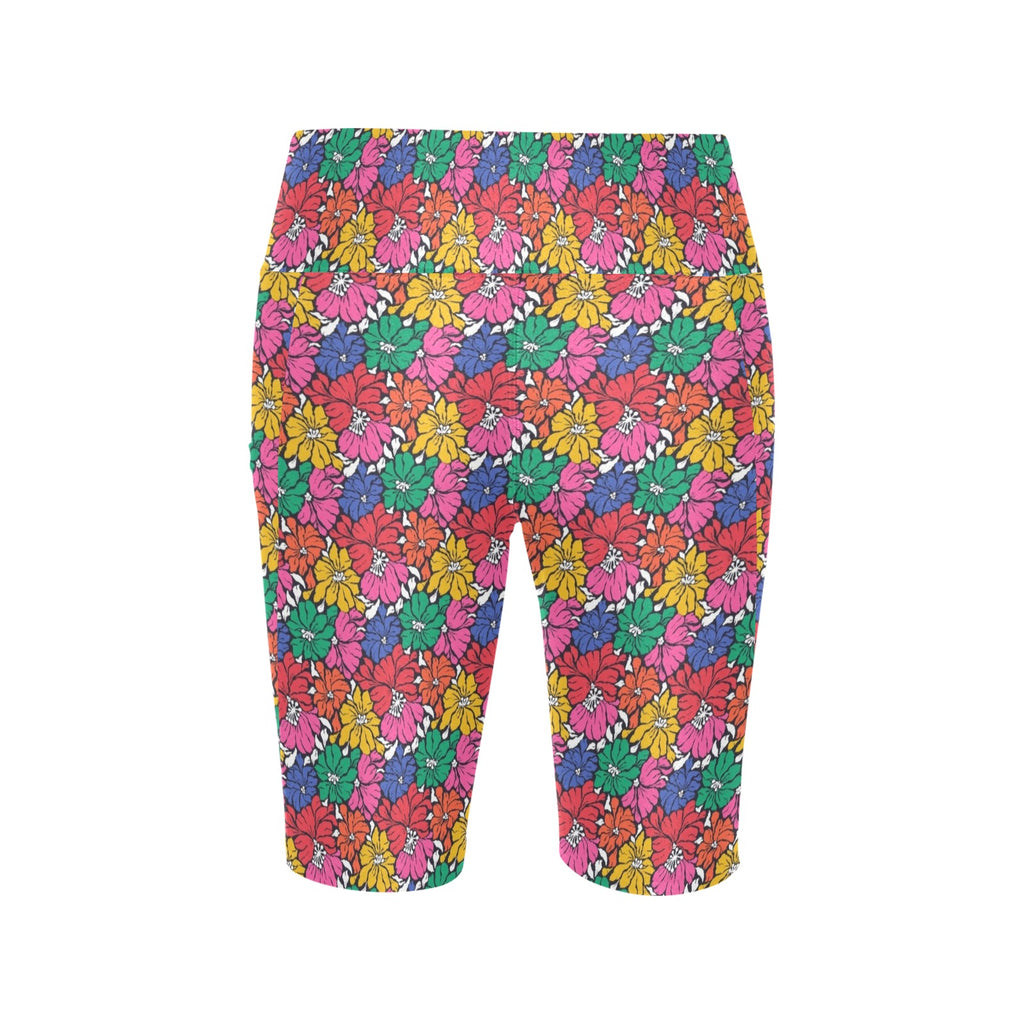 Bright And Bold Flowers Women's Bike Shorts With Side Pockets Women's Bike Shorts Plants Printed Offshore