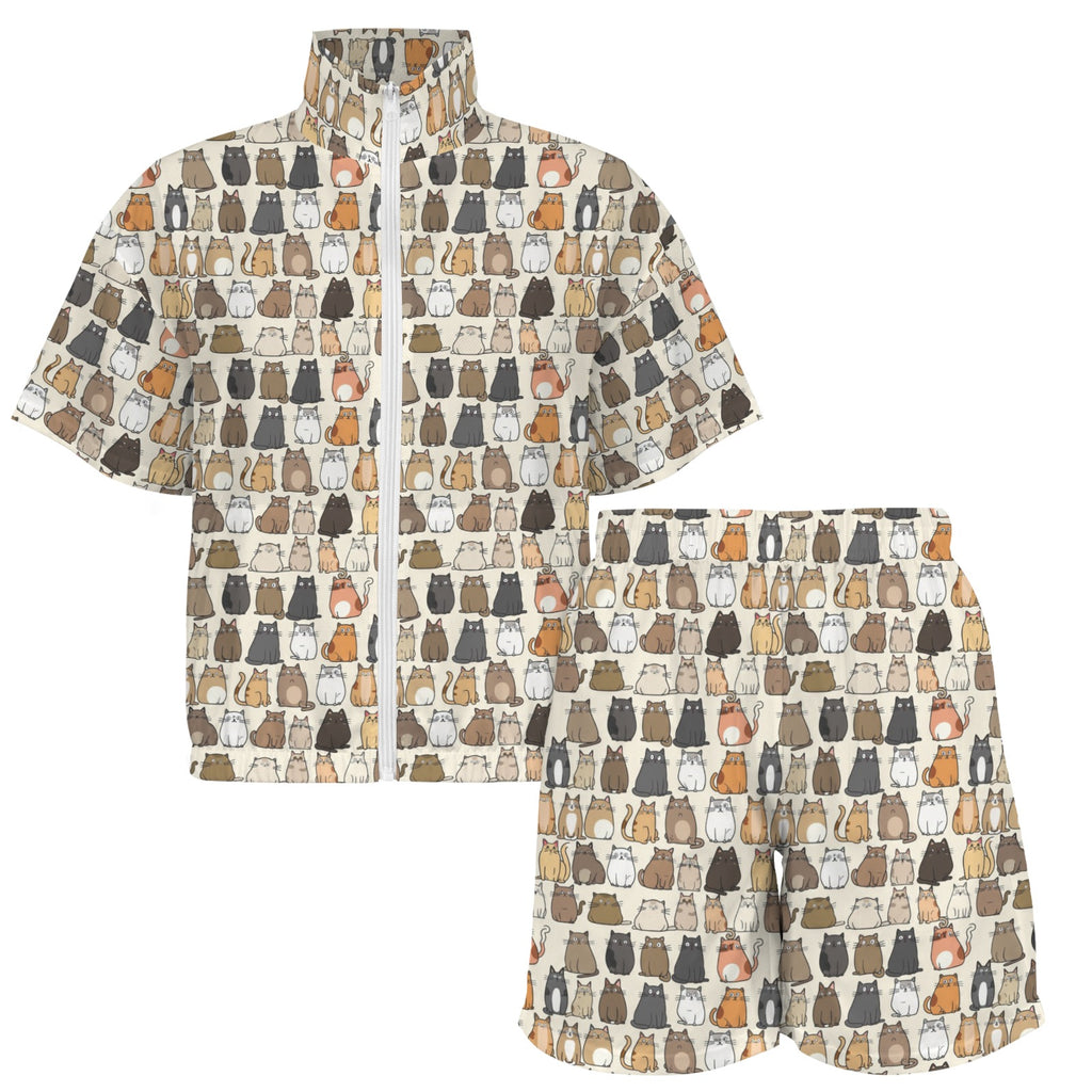 Lots Of Cats Women's Windbreaker Short Set Women's Windbreaker Short Set animal Printed Offshore