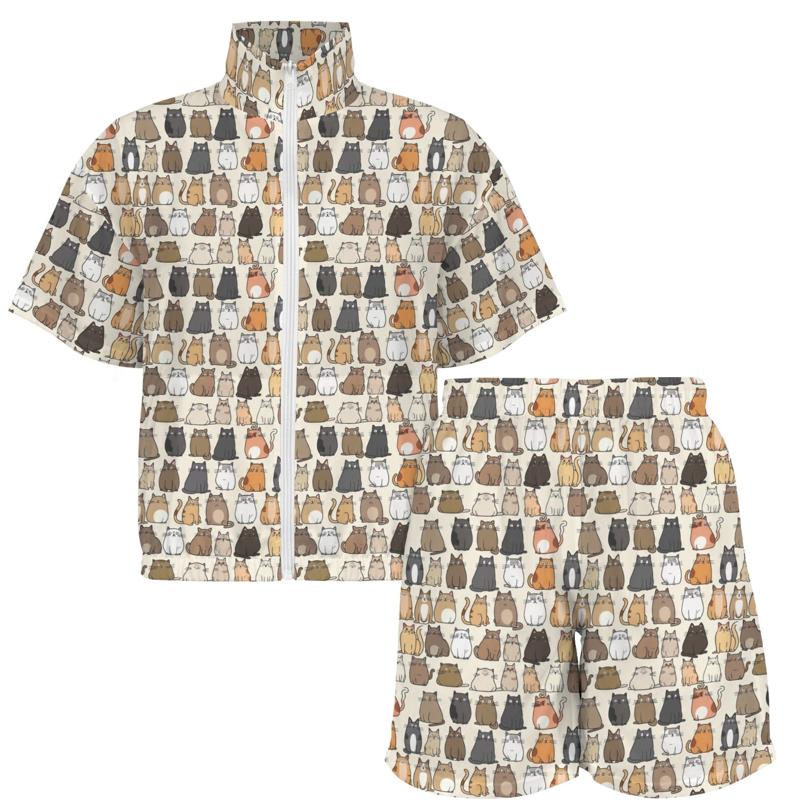 Lots Of Cats Women's Windbreaker Short Set Women's Windbreaker Short Set animal Printed Offshore