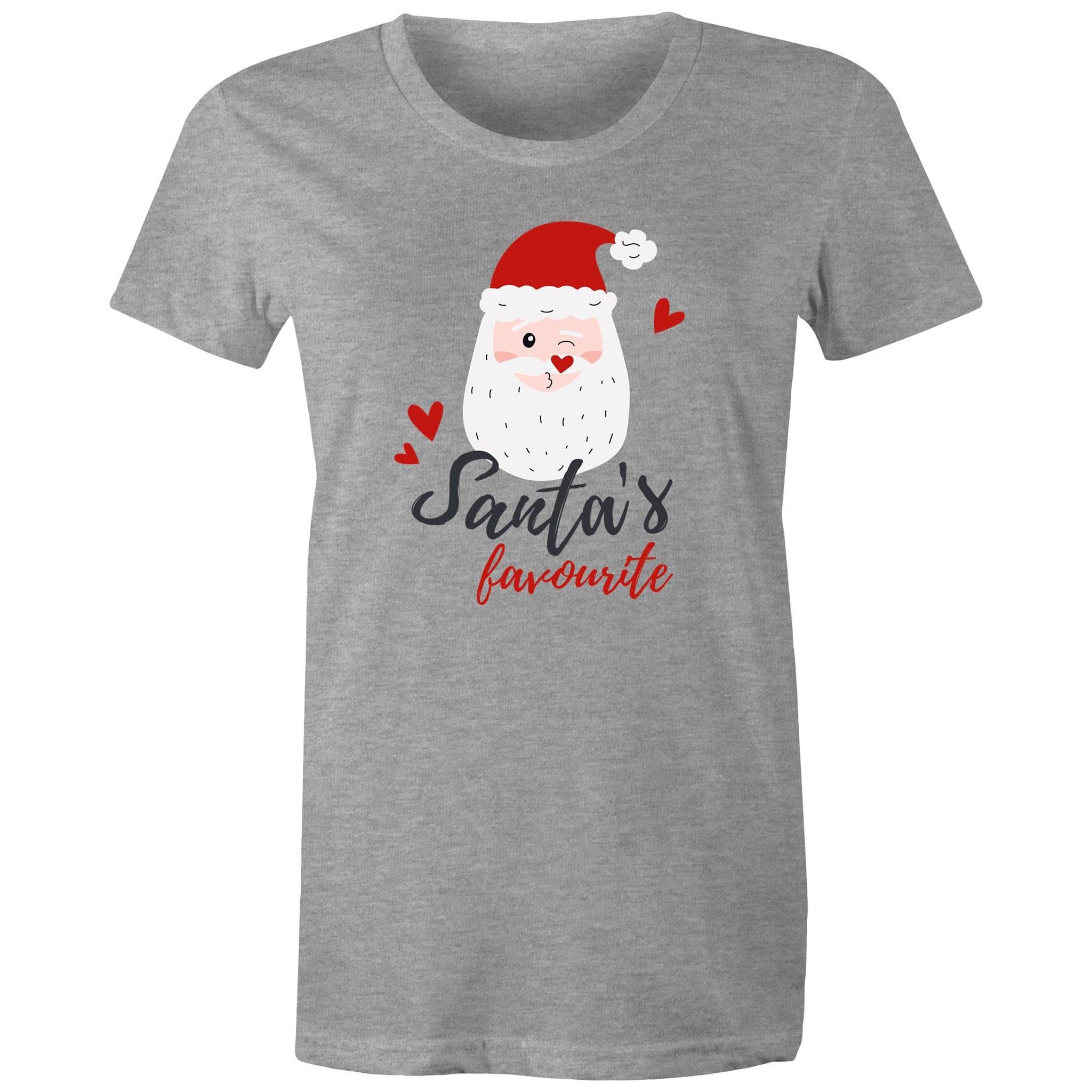 Santa's Favourite - Womens T-shirt Grey Marle Womens Christmas T-shirt Christmas Printed In Australia