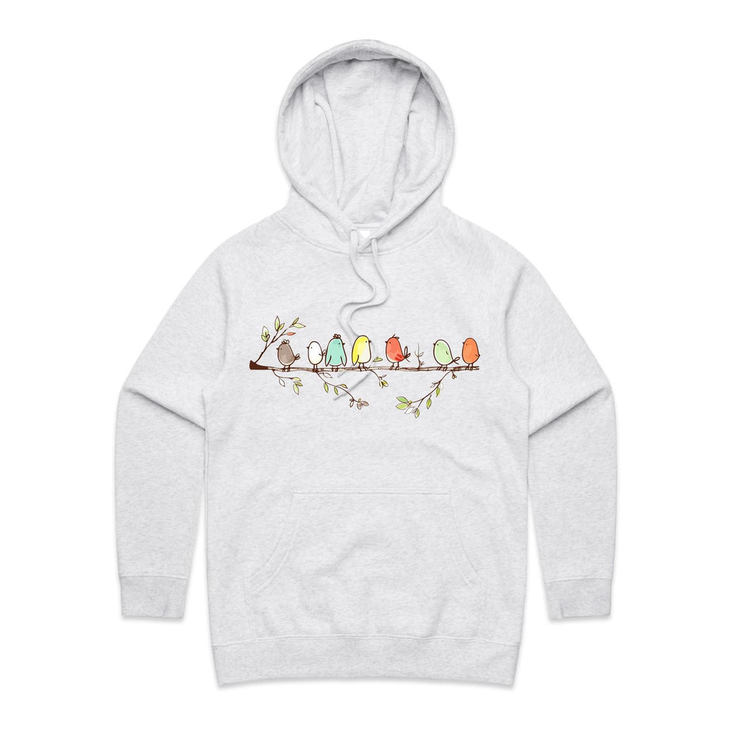 Birds On A Branch - Womens Hoodie White Marle Womens Hoodie animal Printed In Australia