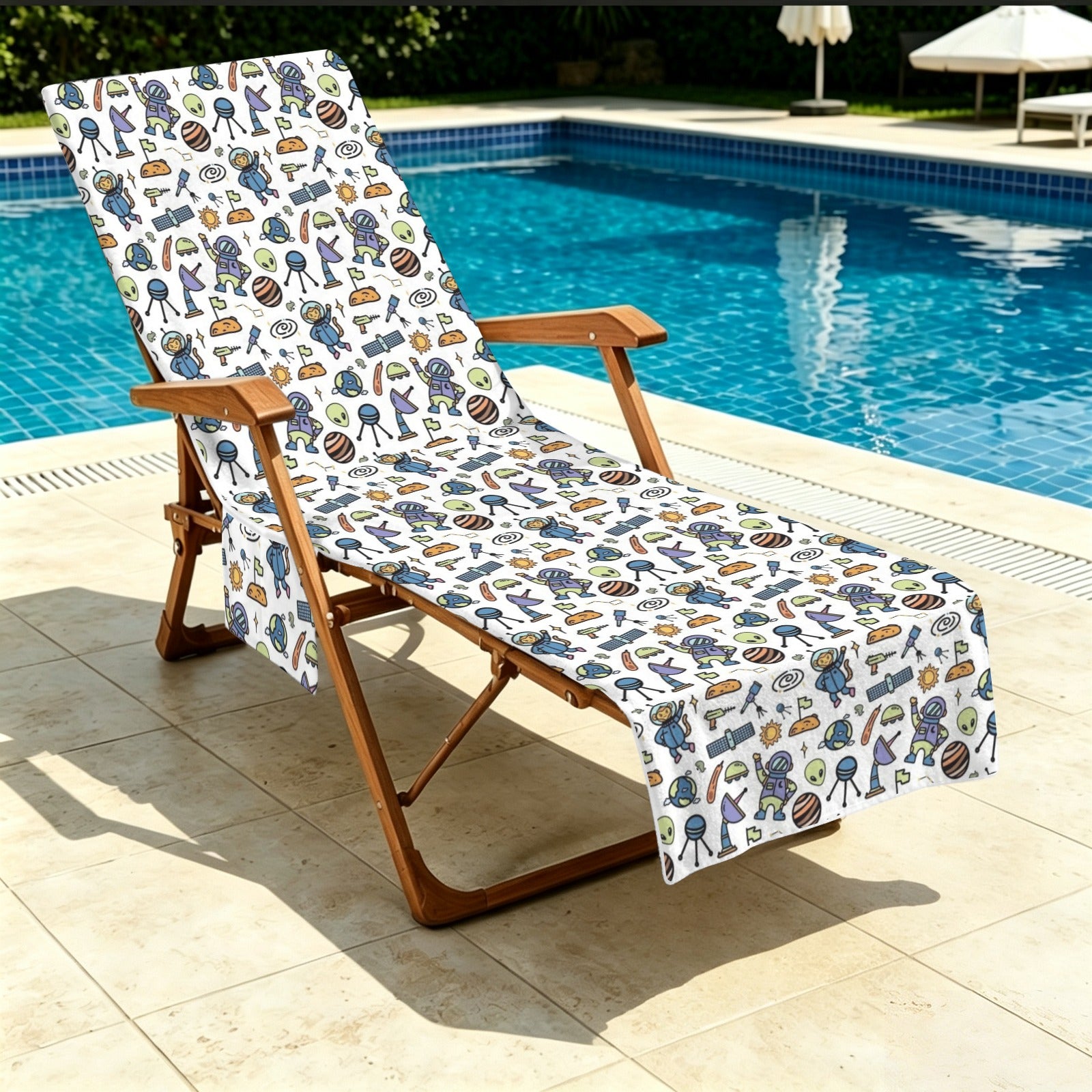 All About Space Beach Chair Towel Cover with Side Pockets