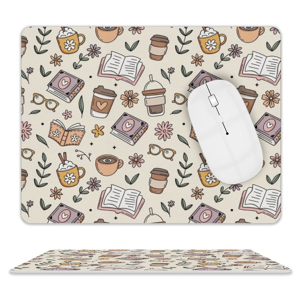Books And Coffee - Leather Mouse Pad white One size Leather Mouse Pad Coffee Printed Offshore Reading