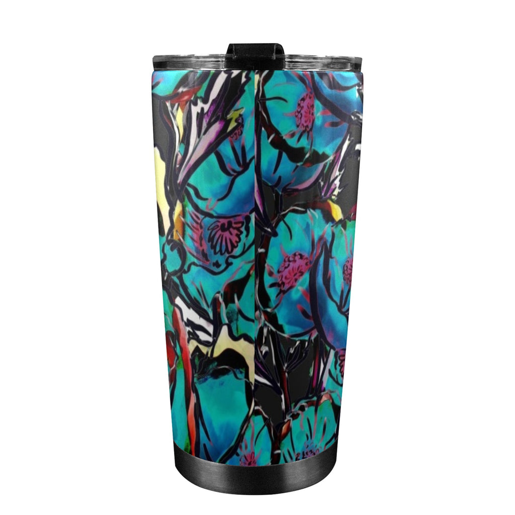 Flower It Blue - 20oz Mobile Tumbler with Lid (Black Lock) 20oz Travel Mug Plants Printed Offshore