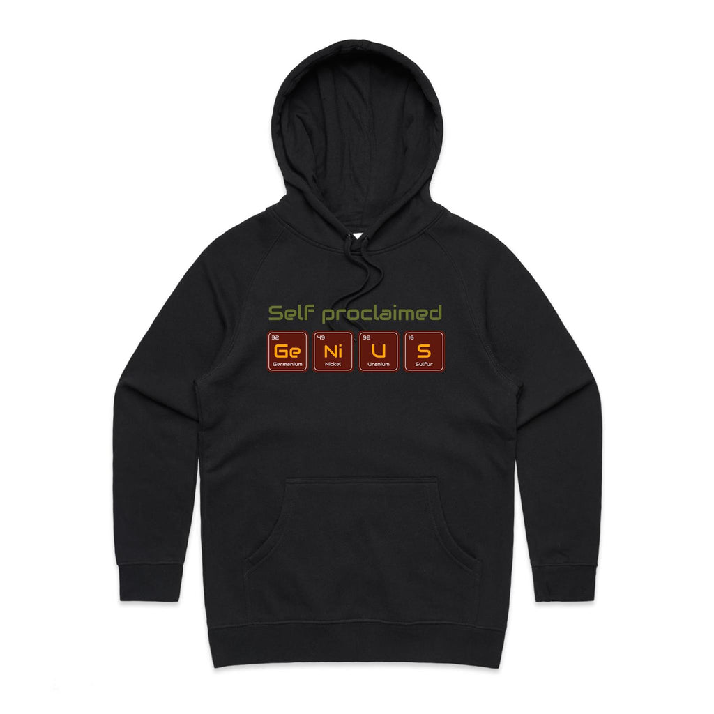 Self Proclaimed Genius - Womens Hoodie Black Womens Hoodie Printed In Australia Science