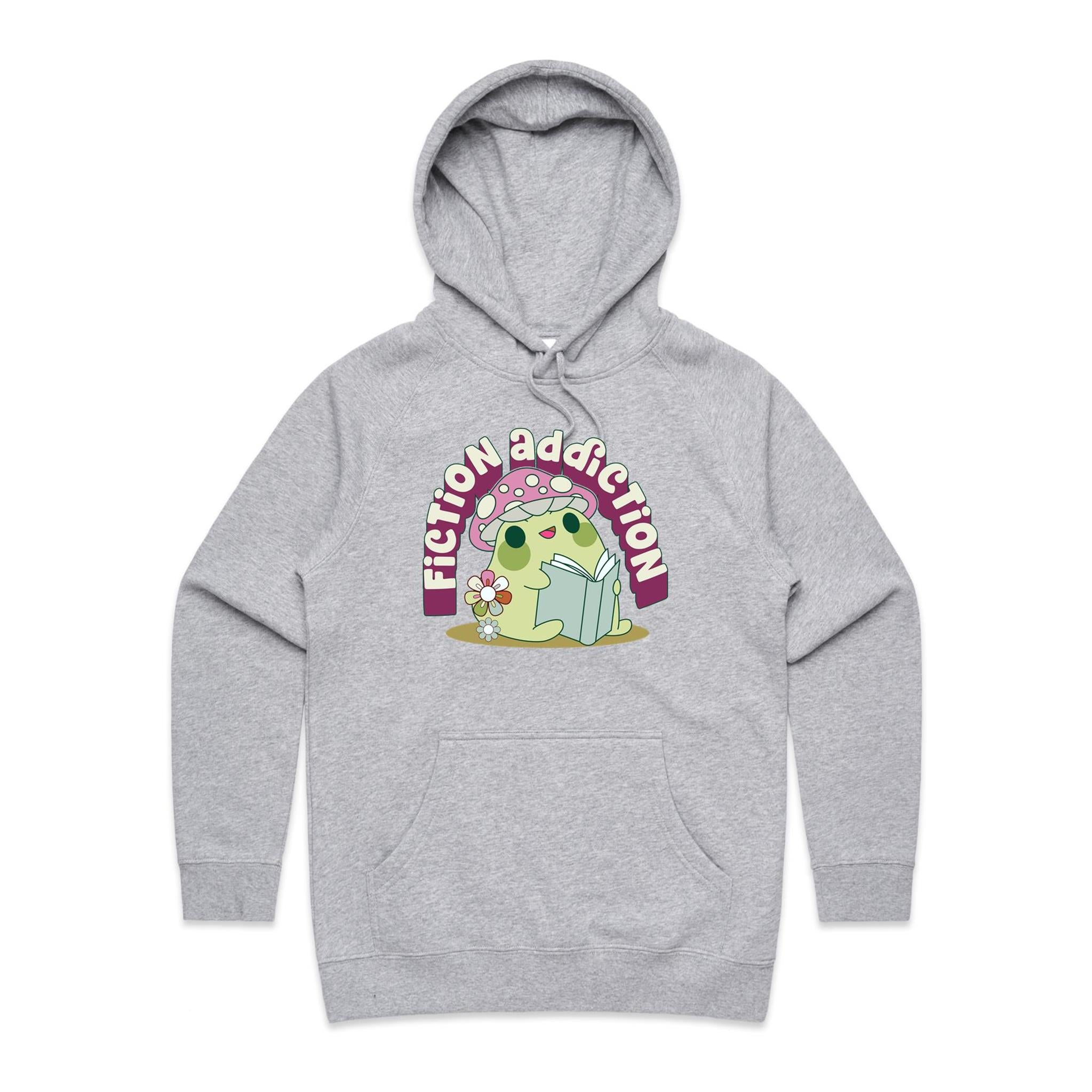 Fiction Addiction - Womens Hoodie Grey Marle Womens Hoodie Printed In Australia Reading