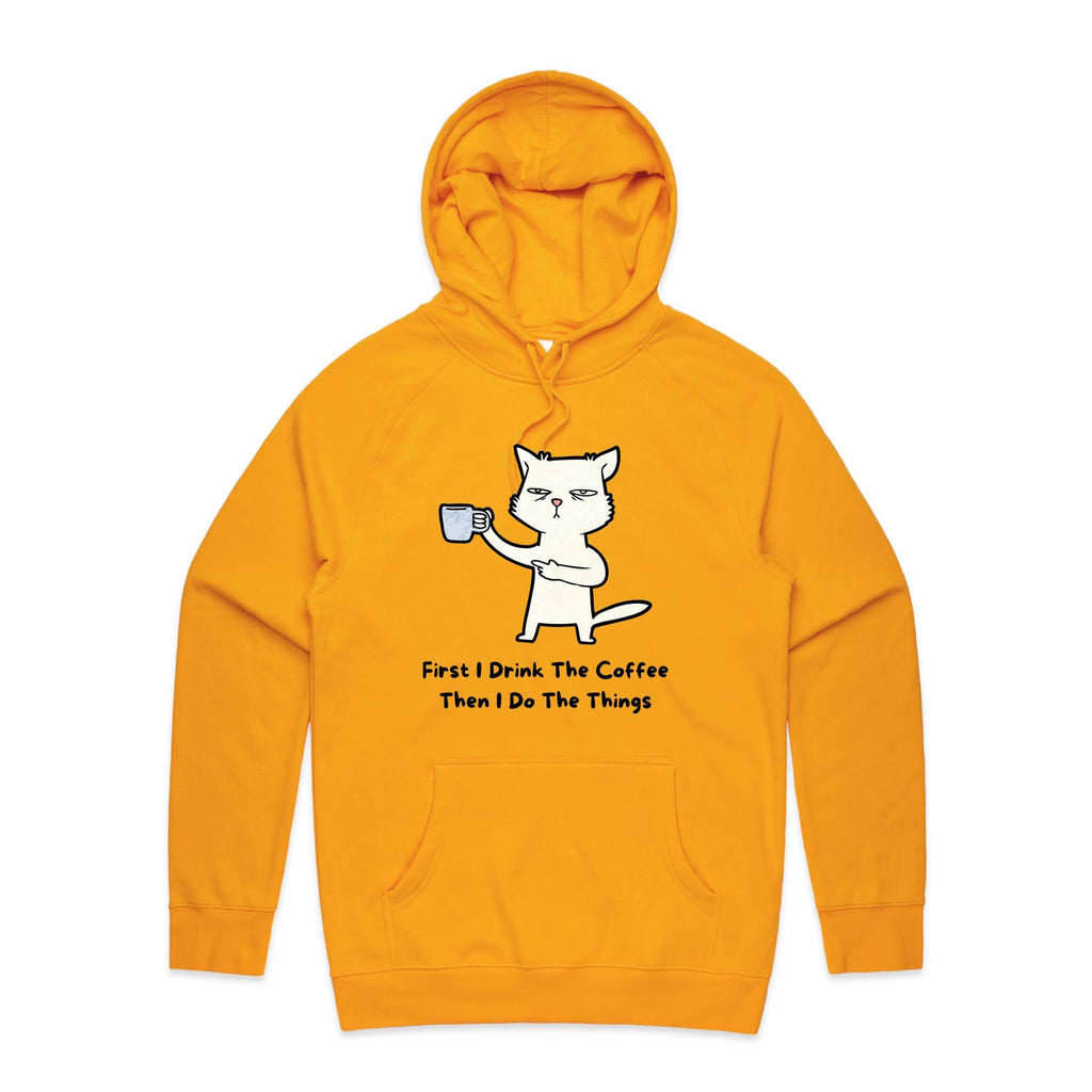 First I Drink The Coffee, Cat - Mens Hoodie Gold Mens Hoodie animal Coffee Printed In Australia