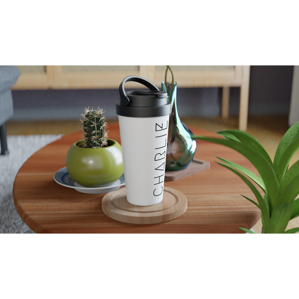 Personalise - Your Name - White 15oz Stainless Steel Travel Mug Personalised Travel Mug
