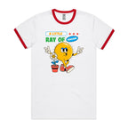 A Little Ray Of Sunshine - Staple Ringer Tee White Red Ringer T-Shirt Positivity Printed In Australia