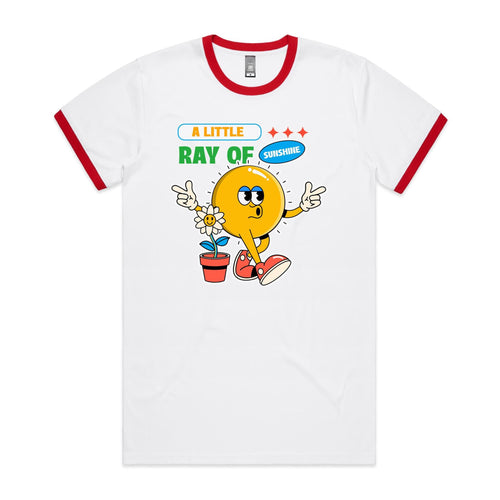 A Little Ray Of Sunshine - Staple Ringer Tee White Red Ringer T-Shirt Positivity Printed In Australia