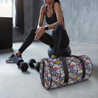 Graphic Flowers On Black Duffle Bag Duffle Bag Printed Offshore