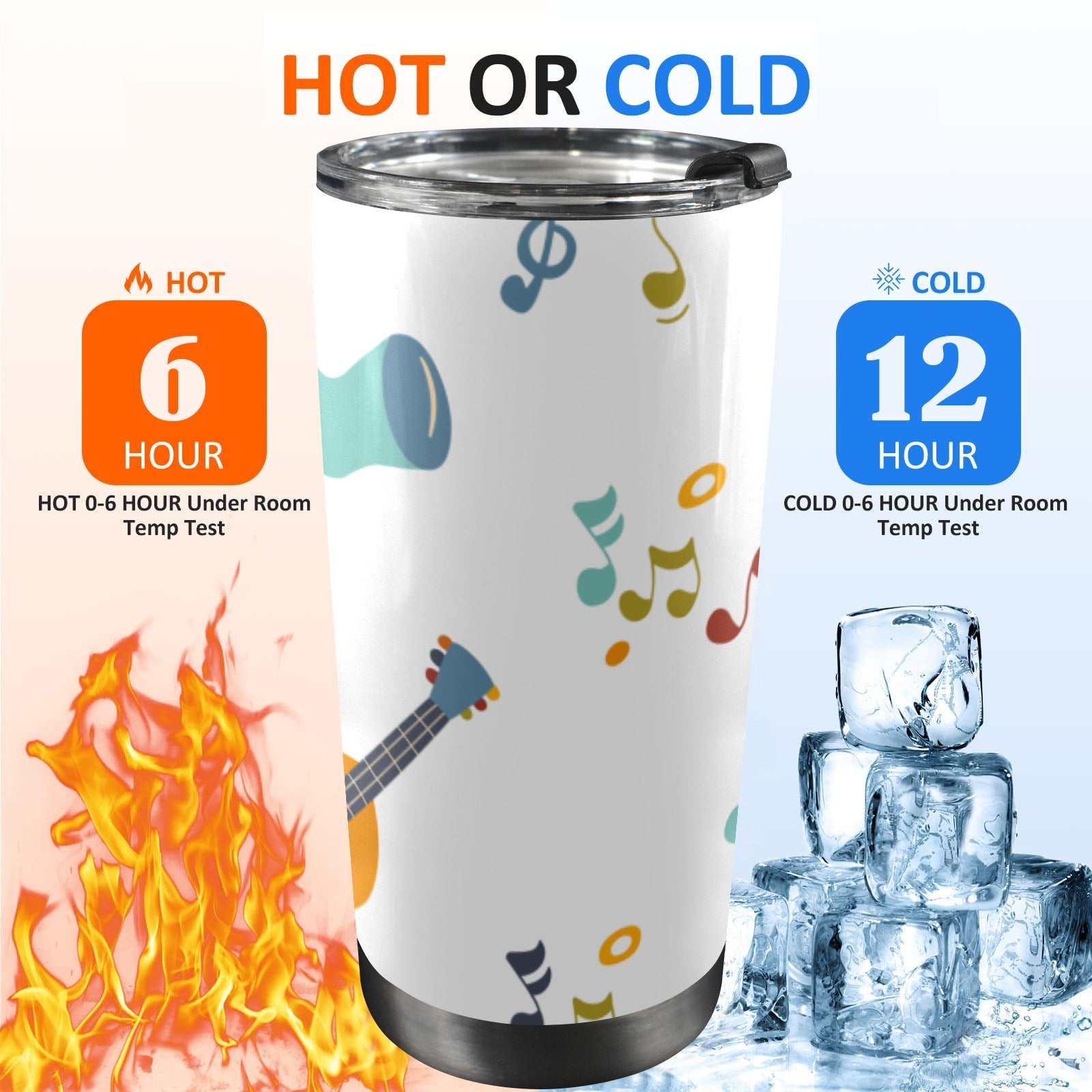 Guitar Music - 20oz Mobile Tumbler with Lid (Black Lock) 20oz Travel Mug Music Printed Offshore