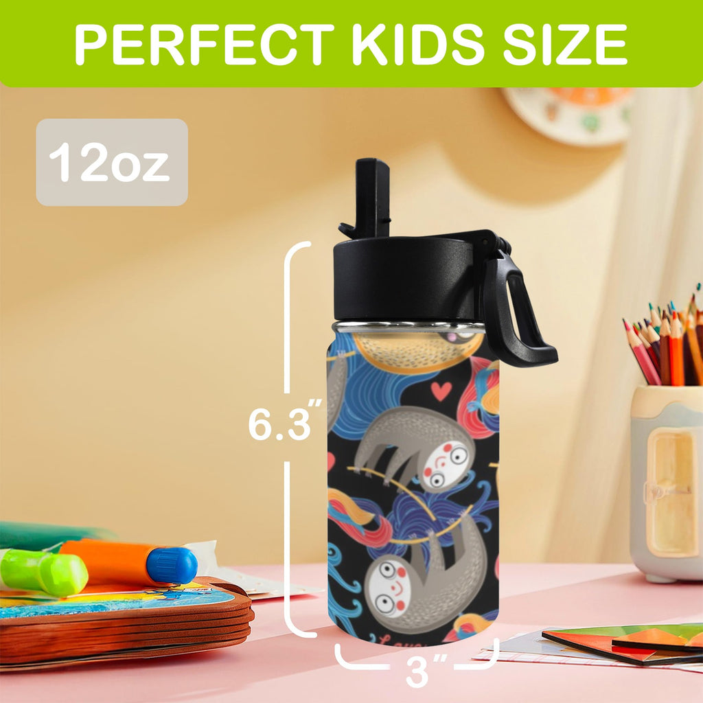Funny Sloths 12oz Kids Water Bottle with Straw Lid