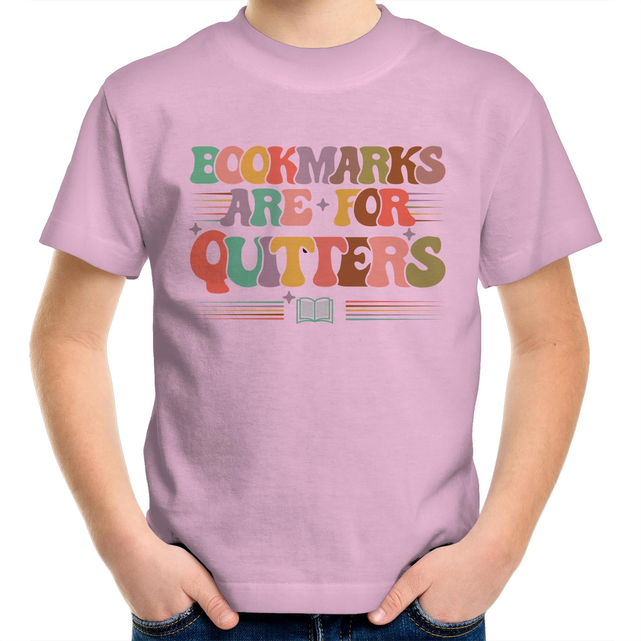 Bookmarks Are For Quitters - Kids Youth T-Shirt Pink Kids Youth T-shirt Printed In Australia Reading