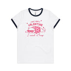 I Don't Need A Valentine, I Need A Nap, Cat Women's AS Colour Ringer Tee White Navy Womens Ringer T-shirt animal Love Printed In Australia
