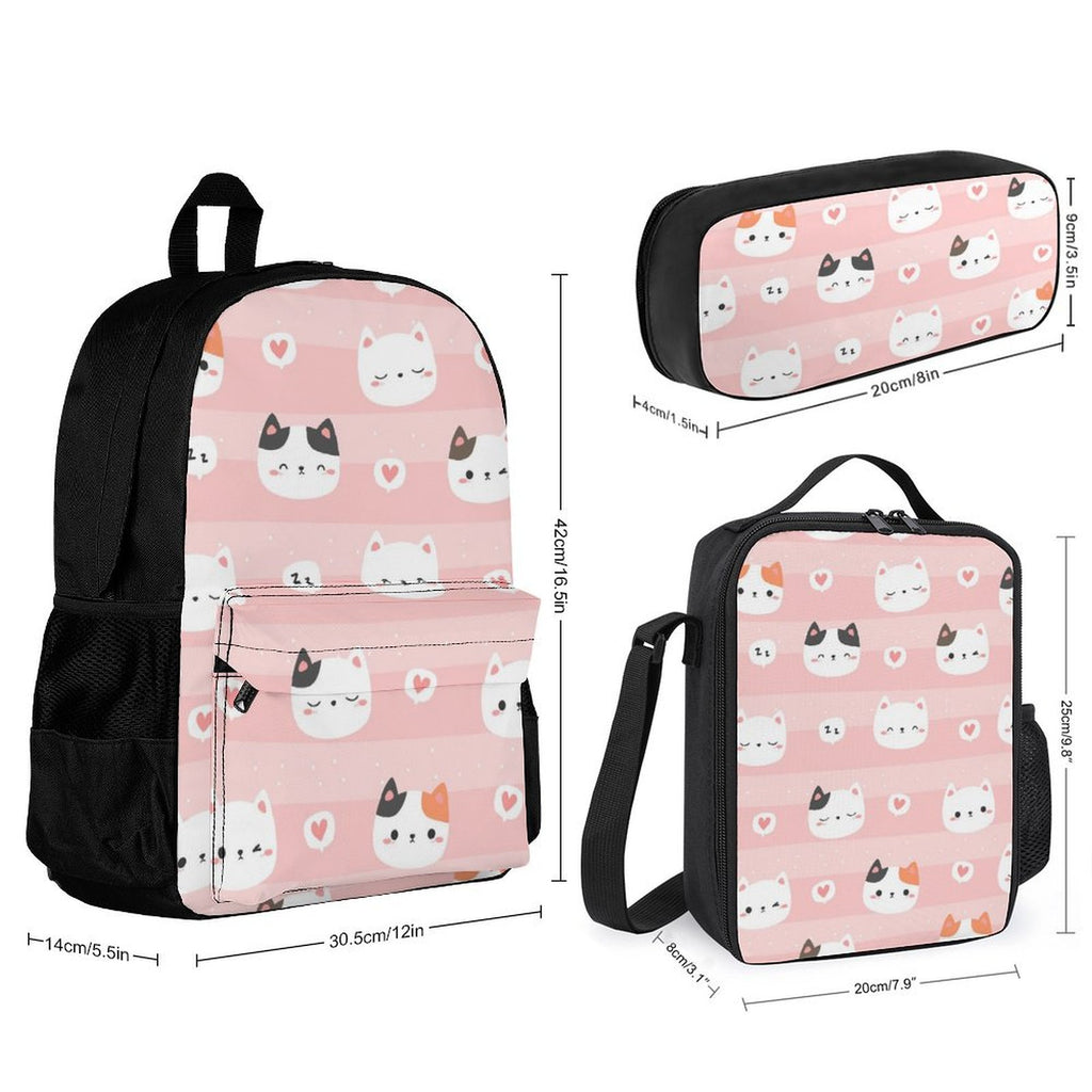 Pink Cats - Three Piece Backpack Set