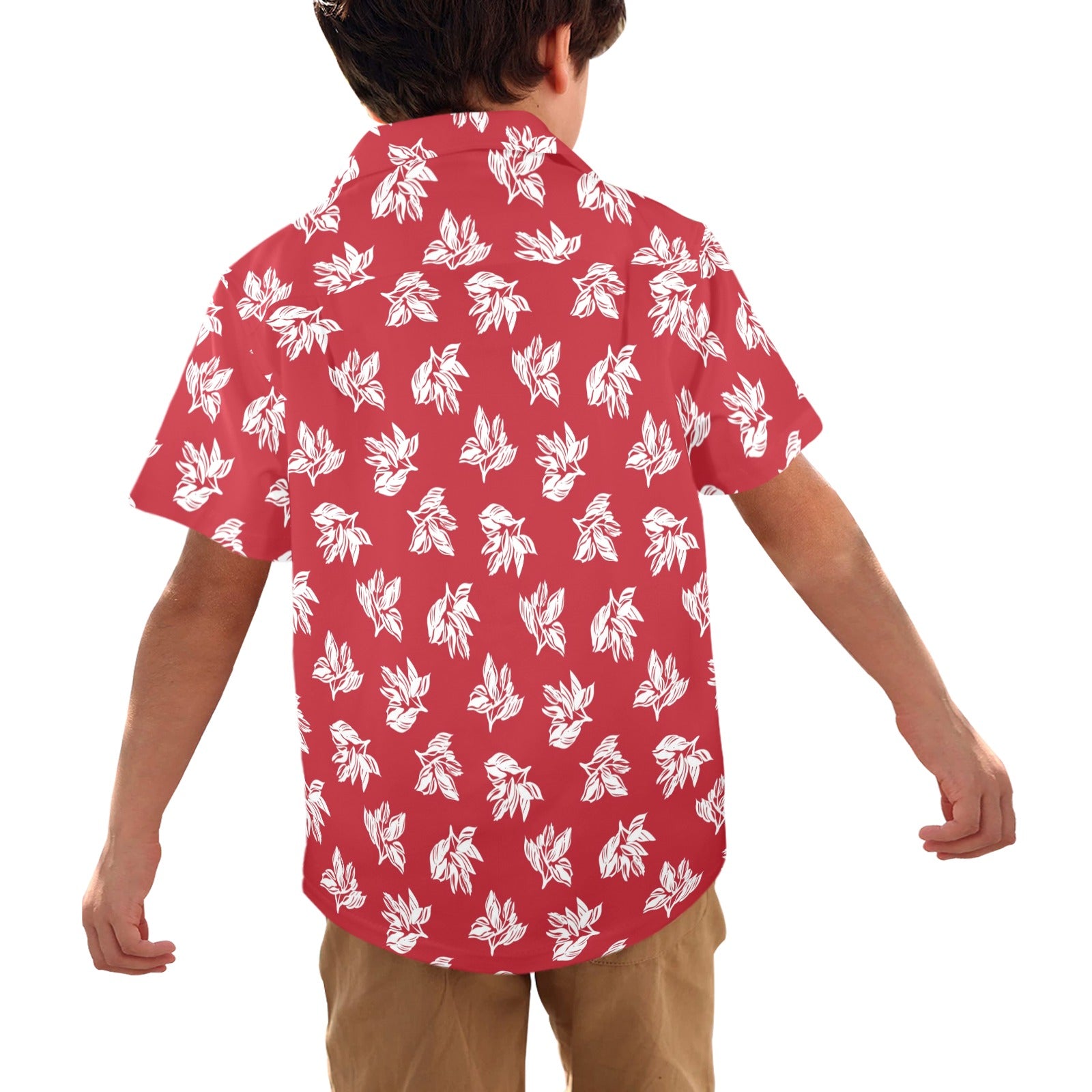 Red Retro Foliage, Hawaiian Flower - Junior Kids Hawaiian Shirt