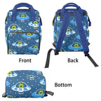 Cute Aliens in UFOs - Multi-Function Backpack, Nappy / Diaper Bag