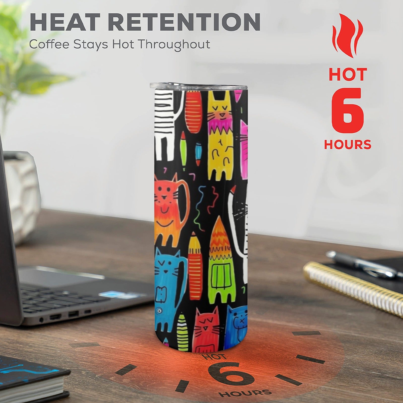 Colourful Cats - 20oz Tall Skinny Tumbler with Lid and Straw