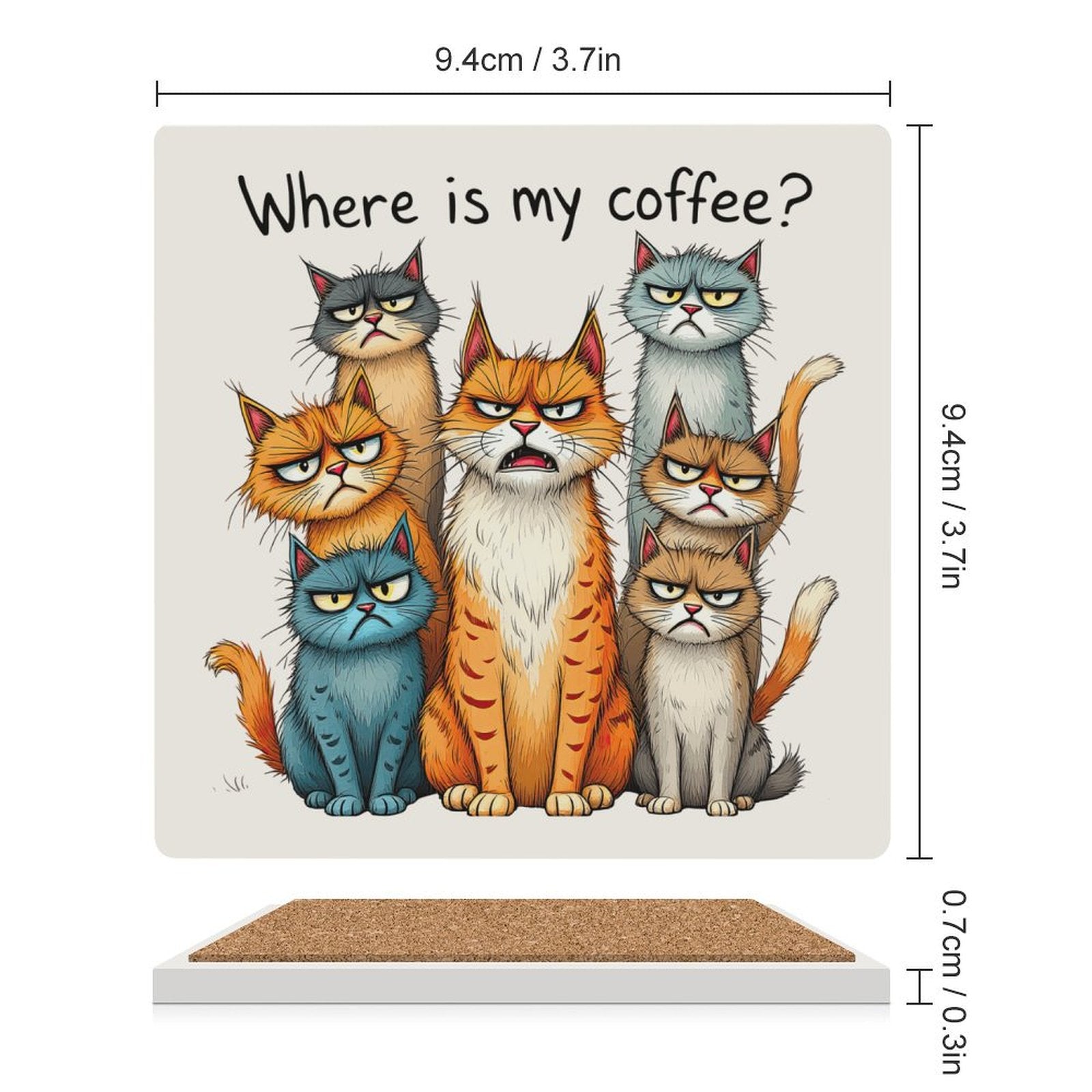 Where Is My Coffee, Cats - Ceramic Coasters (Square) Ceramic Coasters animal Coffee Printed Offshore