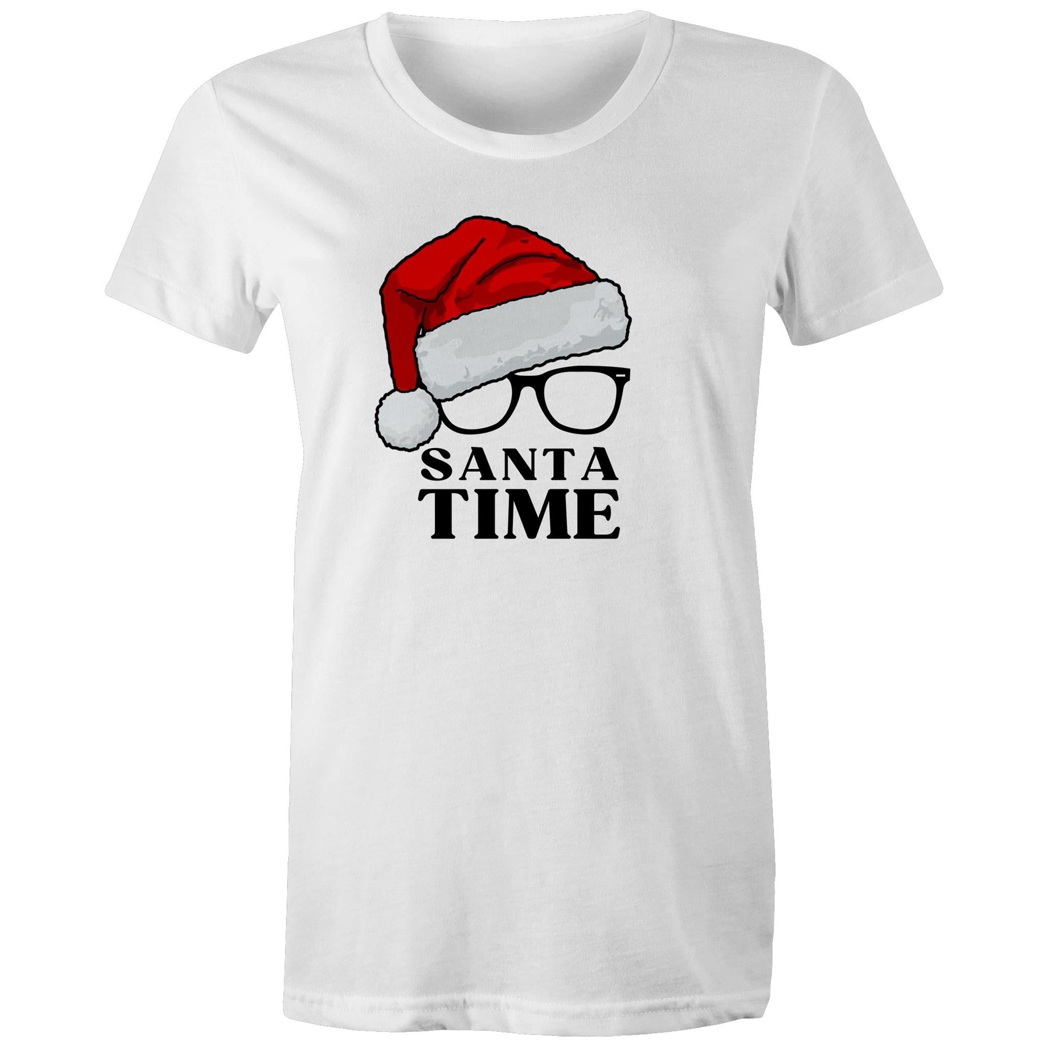 Santa Time - Womens T-shirt White Womens Christmas T-shirt Christmas Printed In Australia